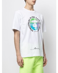 weißes bedrucktes T-Shirt mit einem Rundhalsausschnitt von AAPE BY A BATHING APE