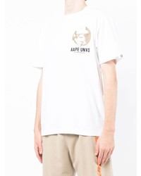 weißes bedrucktes T-Shirt mit einem Rundhalsausschnitt von AAPE BY A BATHING APE