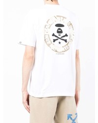 weißes bedrucktes T-Shirt mit einem Rundhalsausschnitt von AAPE BY A BATHING APE