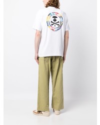 weißes bedrucktes T-Shirt mit einem Rundhalsausschnitt von AAPE BY A BATHING APE