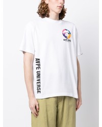 weißes bedrucktes T-Shirt mit einem Rundhalsausschnitt von AAPE BY A BATHING APE