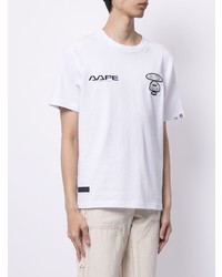 weißes bedrucktes T-Shirt mit einem Rundhalsausschnitt von AAPE BY A BATHING APE