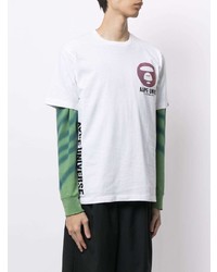 weißes bedrucktes T-Shirt mit einem Rundhalsausschnitt von AAPE BY A BATHING APE