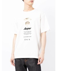 weißes bedrucktes T-Shirt mit einem Rundhalsausschnitt von AAPE BY A BATHING APE