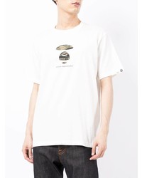 weißes bedrucktes T-Shirt mit einem Rundhalsausschnitt von AAPE BY A BATHING APE