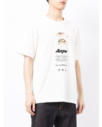 weißes bedrucktes T-Shirt mit einem Rundhalsausschnitt von AAPE BY A BATHING APE