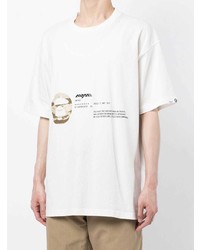 weißes bedrucktes T-Shirt mit einem Rundhalsausschnitt von AAPE BY A BATHING APE