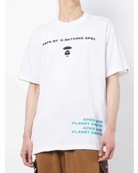 weißes bedrucktes T-Shirt mit einem Rundhalsausschnitt von AAPE BY A BATHING APE