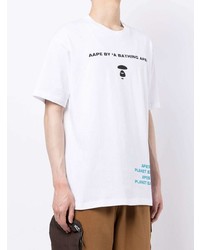 weißes bedrucktes T-Shirt mit einem Rundhalsausschnitt von AAPE BY A BATHING APE