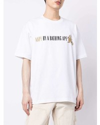 weißes bedrucktes T-Shirt mit einem Rundhalsausschnitt von AAPE BY A BATHING APE