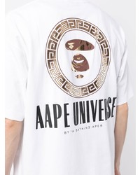 weißes bedrucktes T-Shirt mit einem Rundhalsausschnitt von AAPE BY A BATHING APE