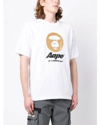 weißes bedrucktes T-Shirt mit einem Rundhalsausschnitt von AAPE BY A BATHING APE