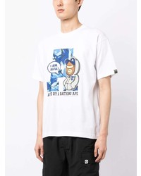 weißes bedrucktes T-Shirt mit einem Rundhalsausschnitt von AAPE BY A BATHING APE