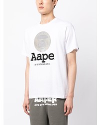 weißes bedrucktes T-Shirt mit einem Rundhalsausschnitt von AAPE BY A BATHING APE