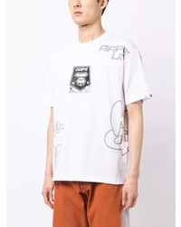 weißes bedrucktes T-Shirt mit einem Rundhalsausschnitt von AAPE BY A BATHING APE