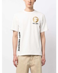 weißes bedrucktes T-Shirt mit einem Rundhalsausschnitt von AAPE BY A BATHING APE