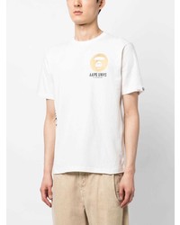 weißes bedrucktes T-Shirt mit einem Rundhalsausschnitt von AAPE BY A BATHING APE