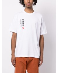 weißes bedrucktes T-Shirt mit einem Rundhalsausschnitt von AAPE BY A BATHING APE