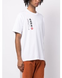 weißes bedrucktes T-Shirt mit einem Rundhalsausschnitt von AAPE BY A BATHING APE