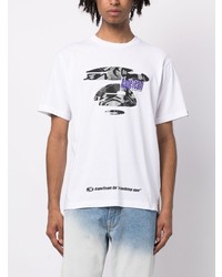 weißes bedrucktes T-Shirt mit einem Rundhalsausschnitt von AAPE BY A BATHING APE