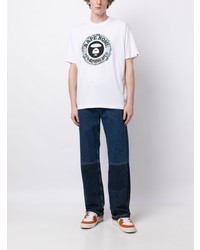 weißes bedrucktes T-Shirt mit einem Rundhalsausschnitt von AAPE BY A BATHING APE