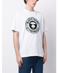 weißes bedrucktes T-Shirt mit einem Rundhalsausschnitt von AAPE BY A BATHING APE