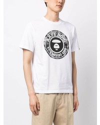 weißes bedrucktes T-Shirt mit einem Rundhalsausschnitt von AAPE BY A BATHING APE