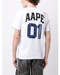 weißes bedrucktes T-Shirt mit einem Rundhalsausschnitt von AAPE BY A BATHING APE