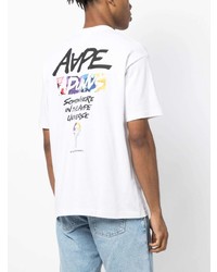 weißes bedrucktes T-Shirt mit einem Rundhalsausschnitt von AAPE BY A BATHING APE