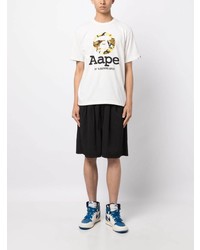 weißes bedrucktes T-Shirt mit einem Rundhalsausschnitt von AAPE BY A BATHING APE