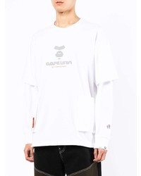 weißes bedrucktes T-Shirt mit einem Rundhalsausschnitt von AAPE BY A BATHING APE