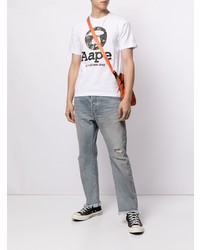 weißes bedrucktes T-Shirt mit einem Rundhalsausschnitt von AAPE BY A BATHING APE