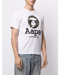 weißes bedrucktes T-Shirt mit einem Rundhalsausschnitt von AAPE BY A BATHING APE