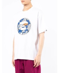 weißes bedrucktes T-Shirt mit einem Rundhalsausschnitt von AAPE BY A BATHING APE