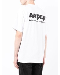 weißes bedrucktes T-Shirt mit einem Rundhalsausschnitt von AAPE BY A BATHING APE