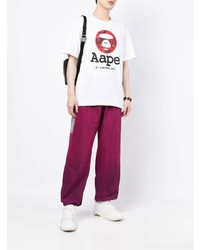 weißes bedrucktes T-Shirt mit einem Rundhalsausschnitt von AAPE BY A BATHING APE