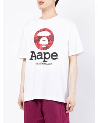 weißes bedrucktes T-Shirt mit einem Rundhalsausschnitt von AAPE BY A BATHING APE