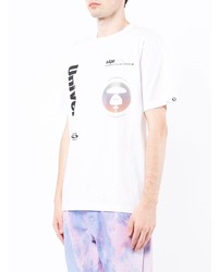 weißes bedrucktes T-Shirt mit einem Rundhalsausschnitt von AAPE BY A BATHING APE