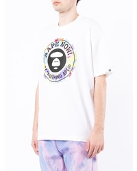 weißes bedrucktes T-Shirt mit einem Rundhalsausschnitt von AAPE BY A BATHING APE