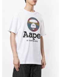 weißes bedrucktes T-Shirt mit einem Rundhalsausschnitt von AAPE BY A BATHING APE