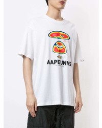 weißes bedrucktes T-Shirt mit einem Rundhalsausschnitt von AAPE BY A BATHING APE