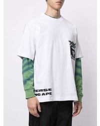 weißes bedrucktes T-Shirt mit einem Rundhalsausschnitt von AAPE BY A BATHING APE