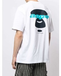 weißes bedrucktes T-Shirt mit einem Rundhalsausschnitt von AAPE BY A BATHING APE