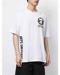 weißes bedrucktes T-Shirt mit einem Rundhalsausschnitt von AAPE BY A BATHING APE