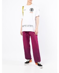 weißes bedrucktes T-Shirt mit einem Rundhalsausschnitt von AAPE BY A BATHING APE