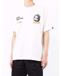 weißes bedrucktes T-Shirt mit einem Rundhalsausschnitt von AAPE BY A BATHING APE