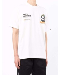 weißes bedrucktes T-Shirt mit einem Rundhalsausschnitt von AAPE BY A BATHING APE