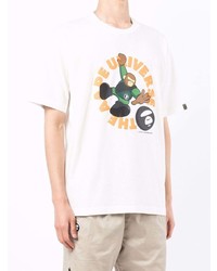 weißes bedrucktes T-Shirt mit einem Rundhalsausschnitt von AAPE BY A BATHING APE