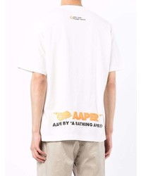 weißes bedrucktes T-Shirt mit einem Rundhalsausschnitt von AAPE BY A BATHING APE