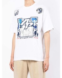 weißes bedrucktes T-Shirt mit einem Rundhalsausschnitt von AAPE BY A BATHING APE